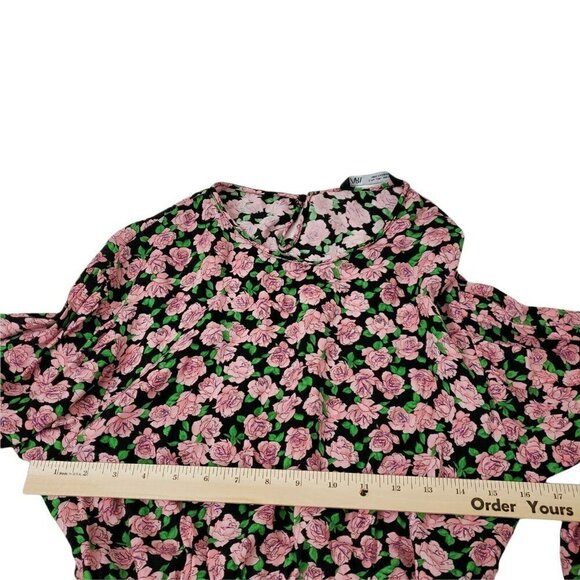 Zara Womens Mini Dress Large Floral Print Smocked Bottom Bloggers Favorite - Picture 9 of 12
